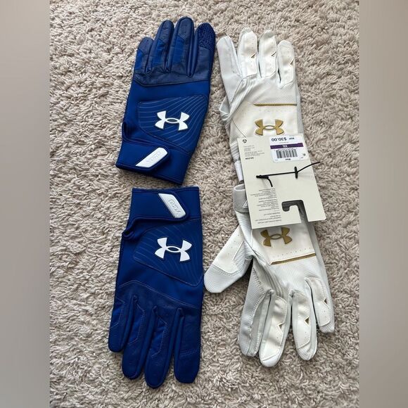 Lot Of 2: Under Armour Men's UA Yard Baseball Batting Gloves Blue & White - Picture 3 of 4